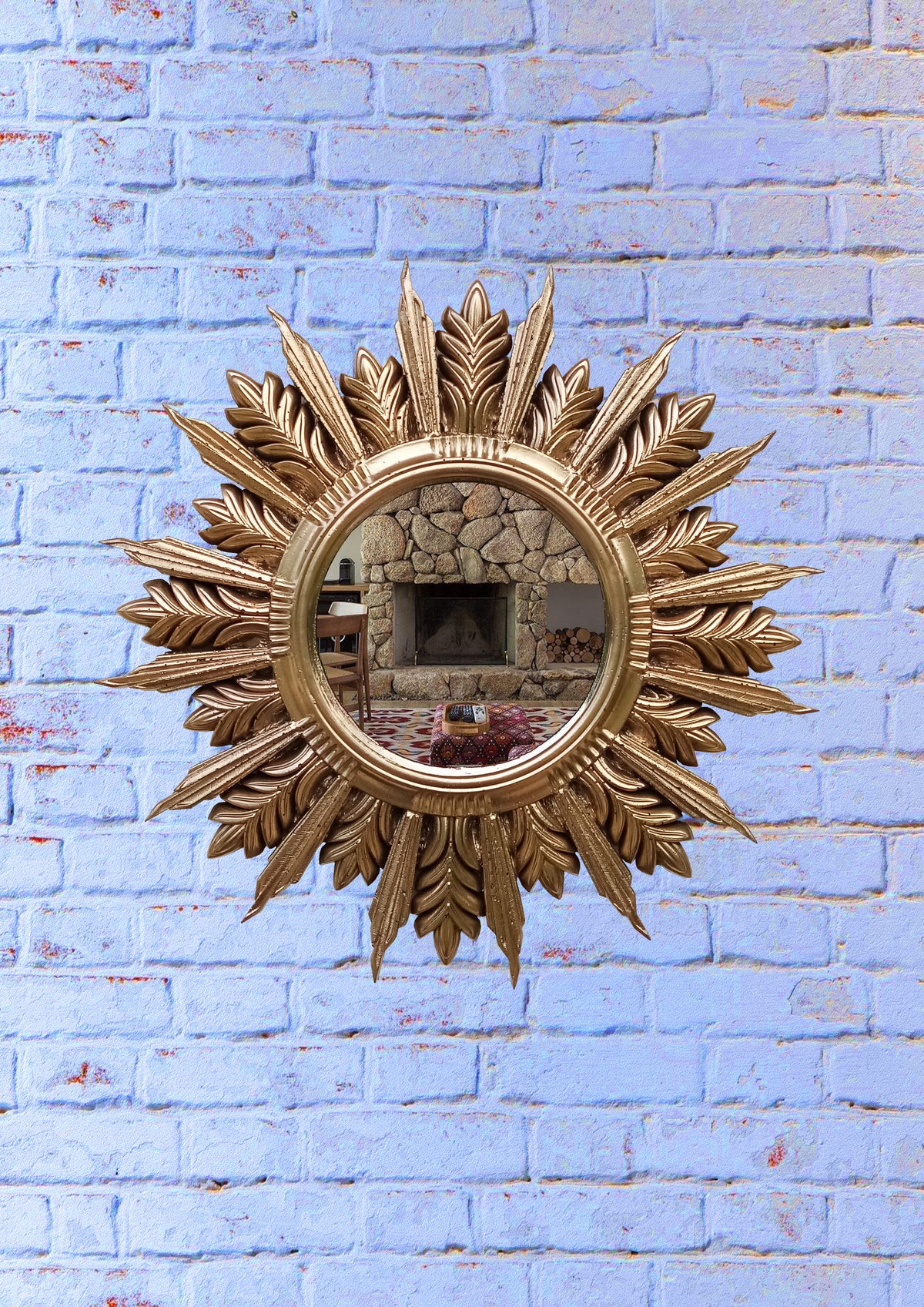 Handmade Sunburst Mirror — Gold Patina, 27×27 cm