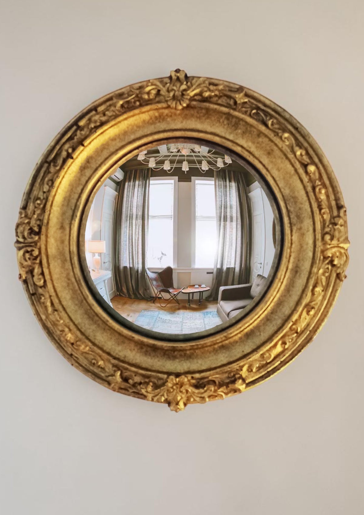 Handmade convex wall mirror golden bronze vintage