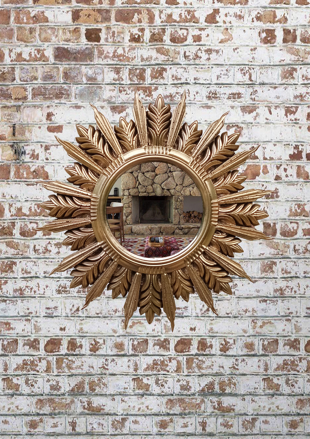 Handmade Sunburst Mirror — Gold Patina, 27×27 cm