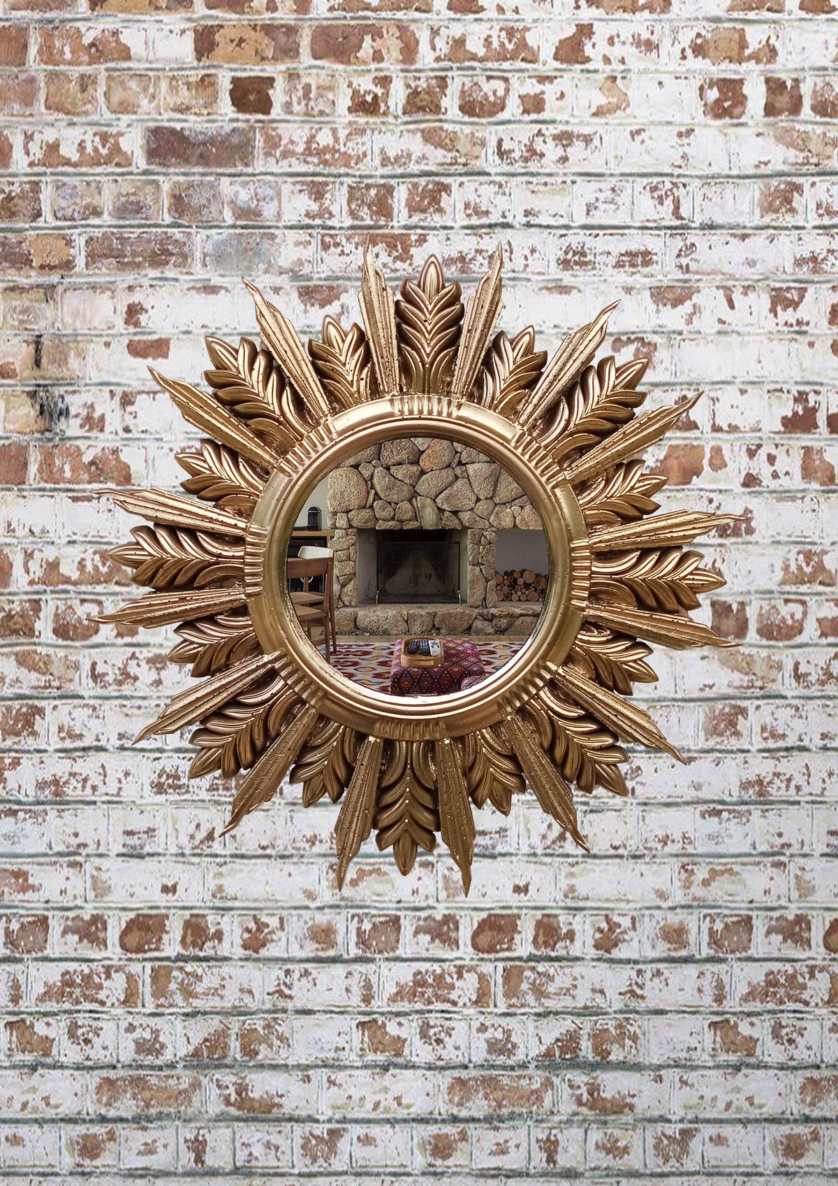 Handmade Sunburst Mirror — Gold Patina, 27×27 cm