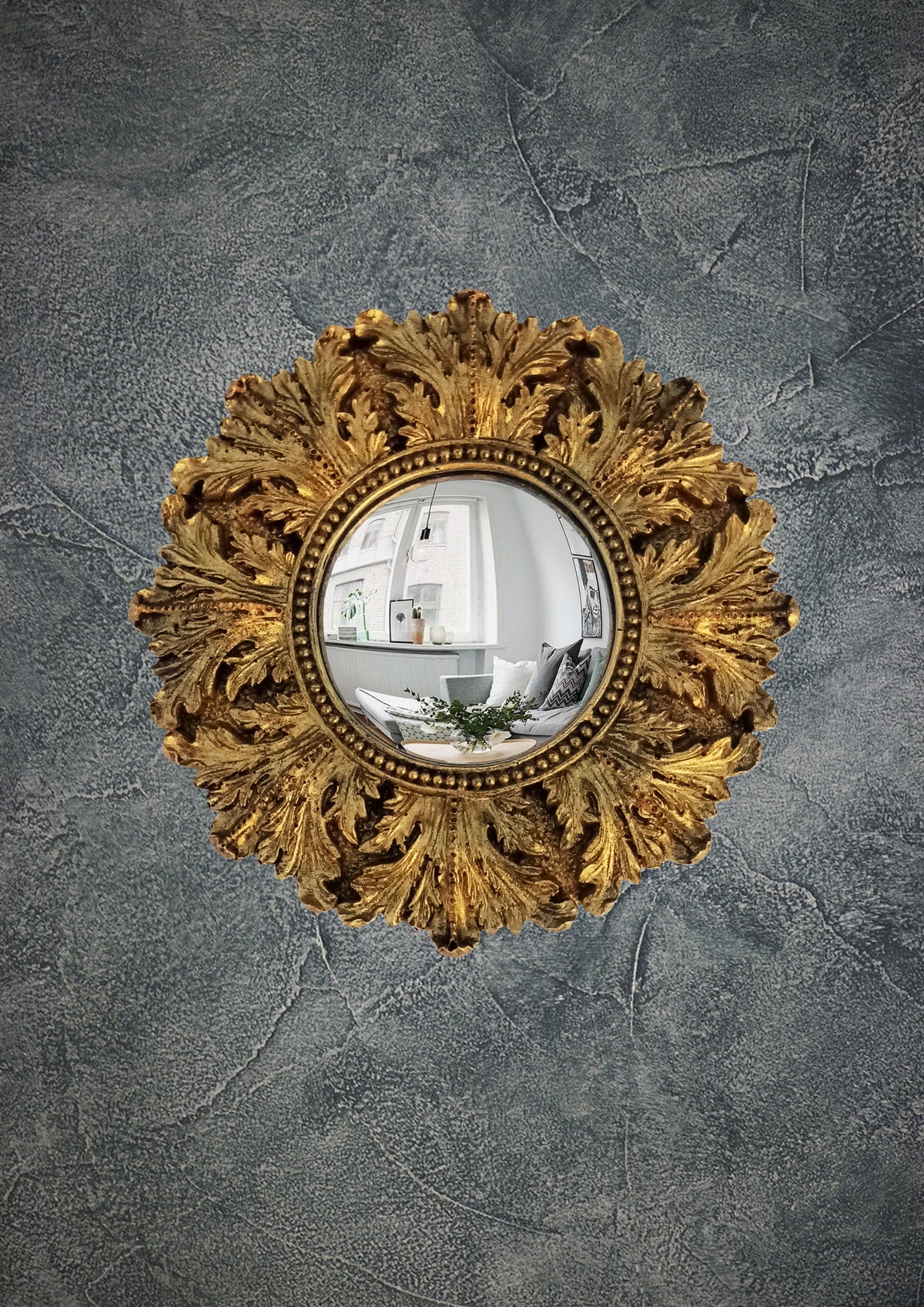 Bronze Acanthus Witch's Eye Convex Mirror — Handcrafted Mystical Wall Decor