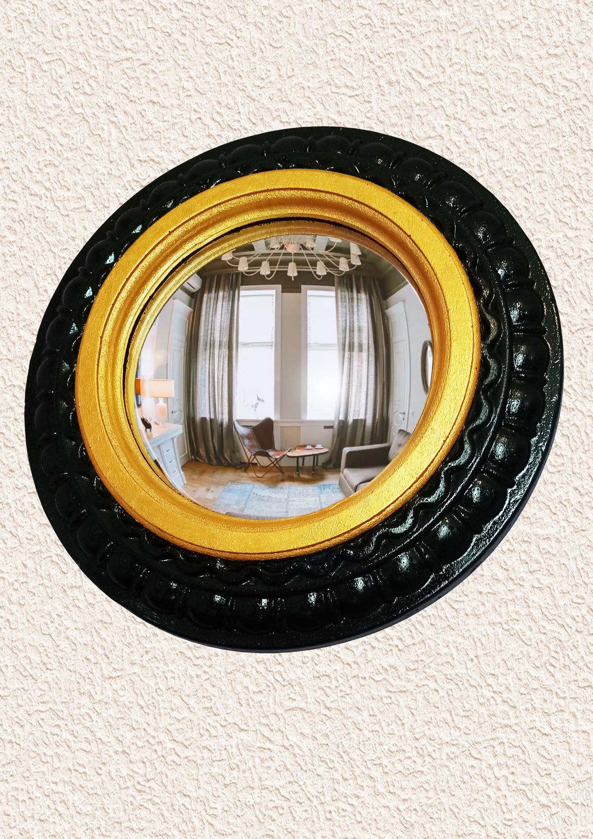Black & Gold Witch's Eye Convex Mirror — Handcrafted Gothic Wall Decor