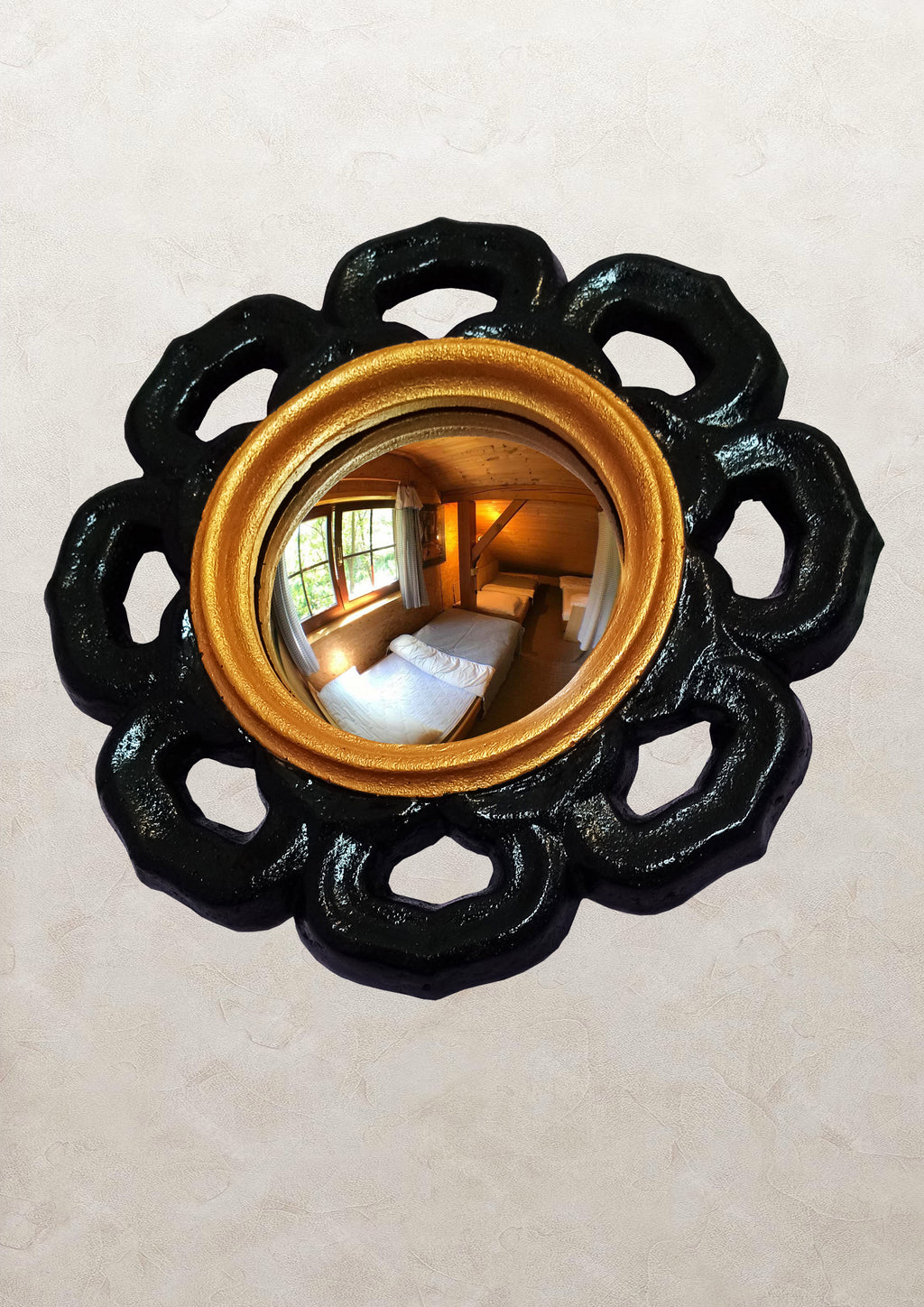 Black & Gold Witch Eye Mirror — Handcrafted Gothic Flower Wall Decor