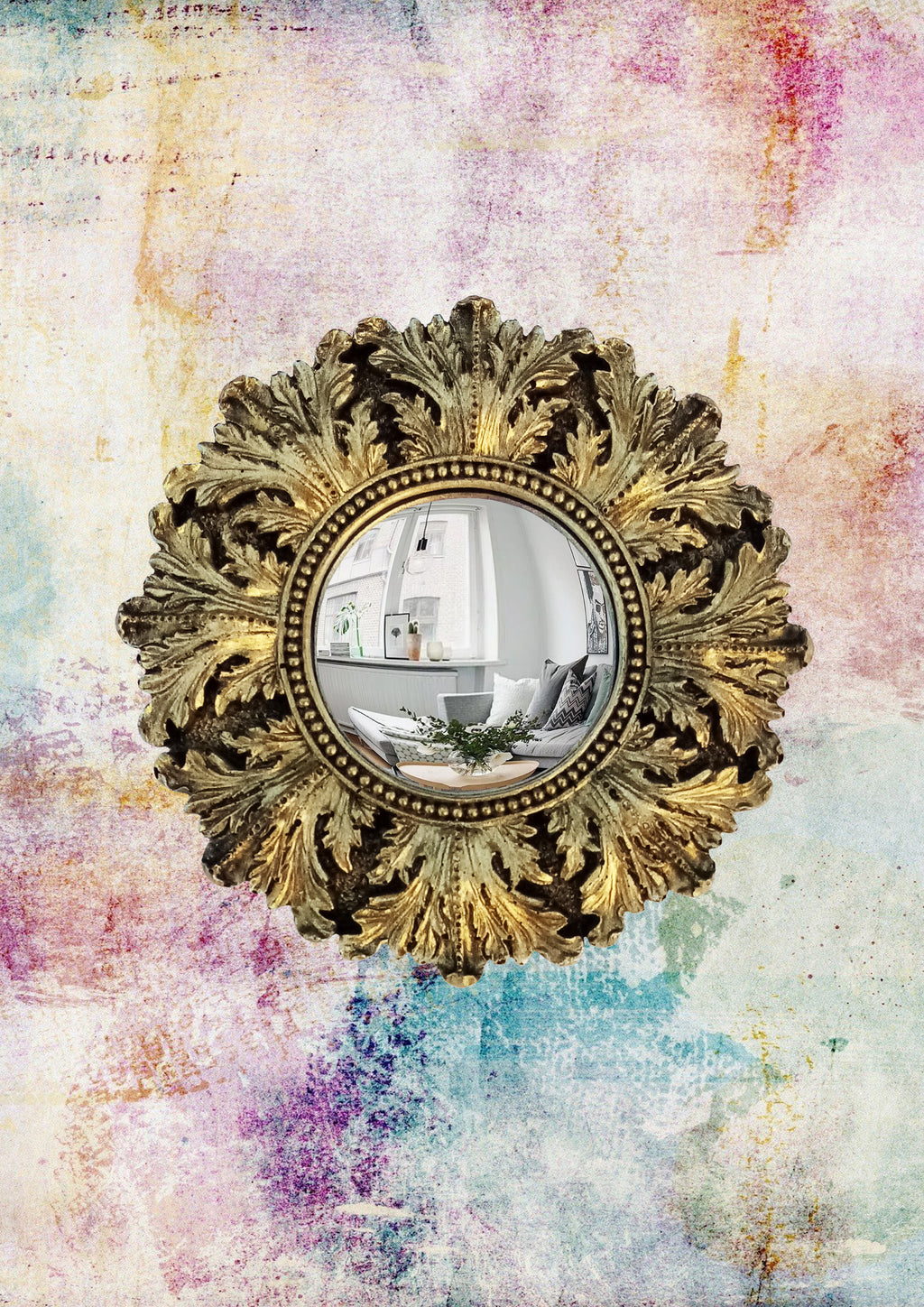 Black & Gold Acanthus Witch's Eye Convex Mirror — Handcrafted Mystical Wall Decor