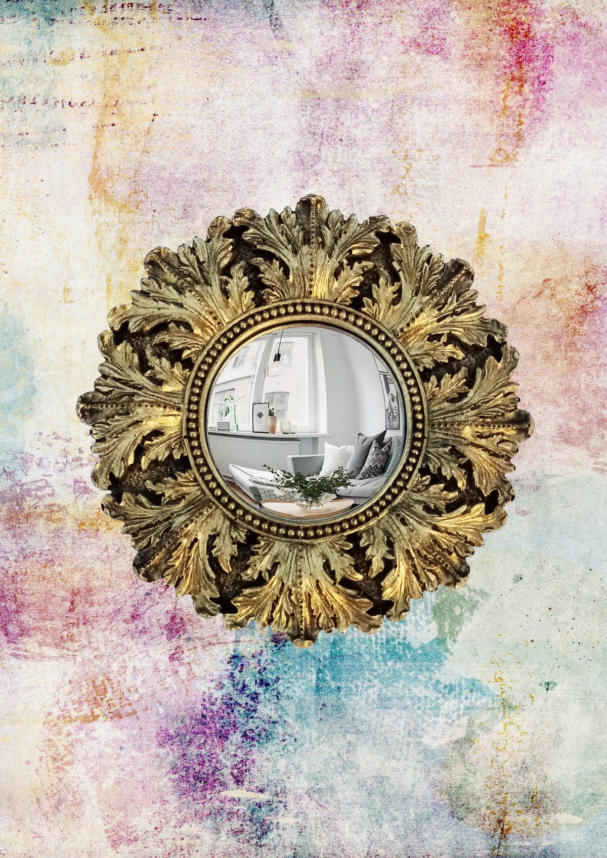 Black & Gold Acanthus Witch's Eye Convex Mirror — Handcrafted Mystical Wall Decor