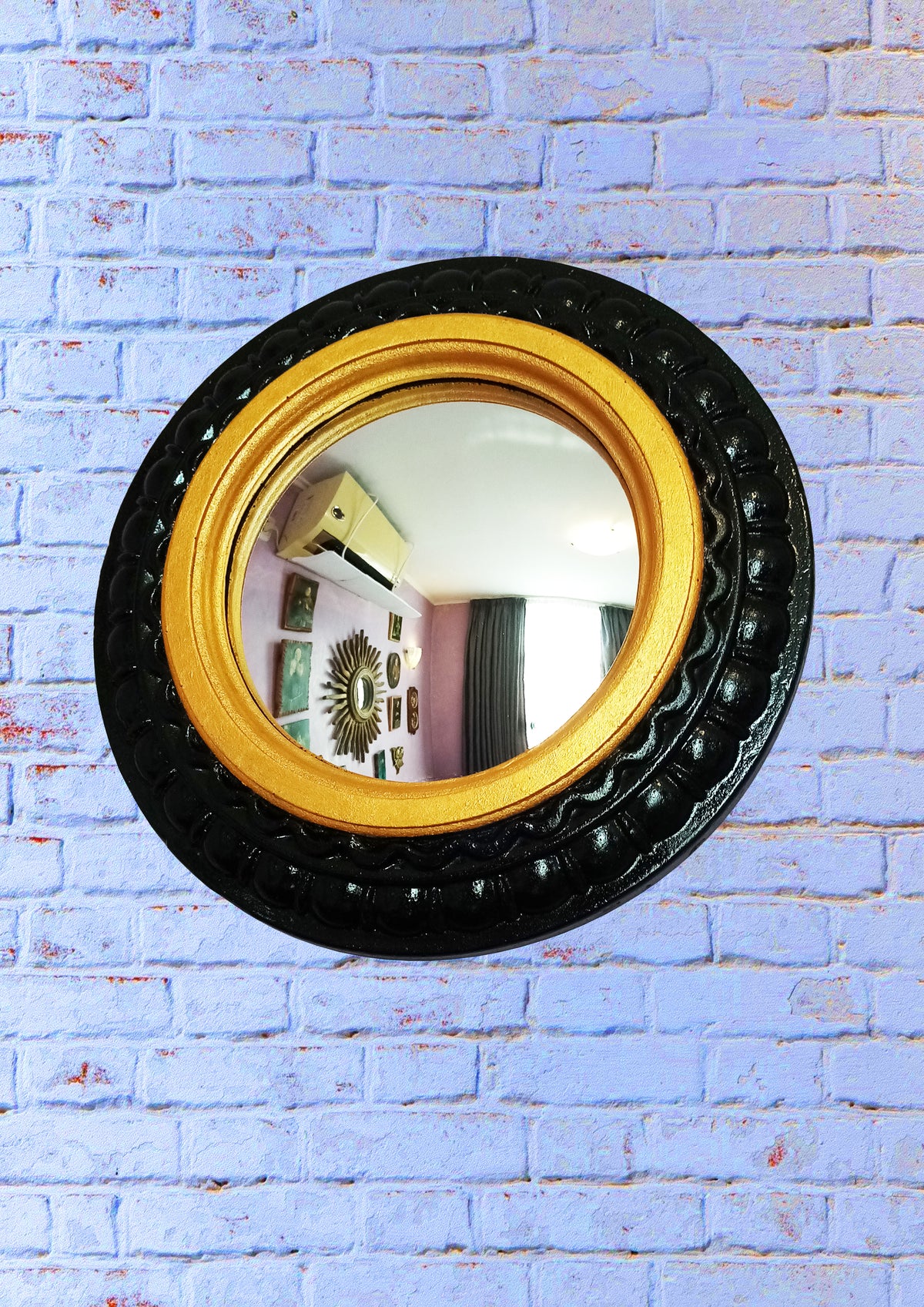 Black & Gold Witch's Eye Convex Mirror — Handcrafted Gothic Wall Decor