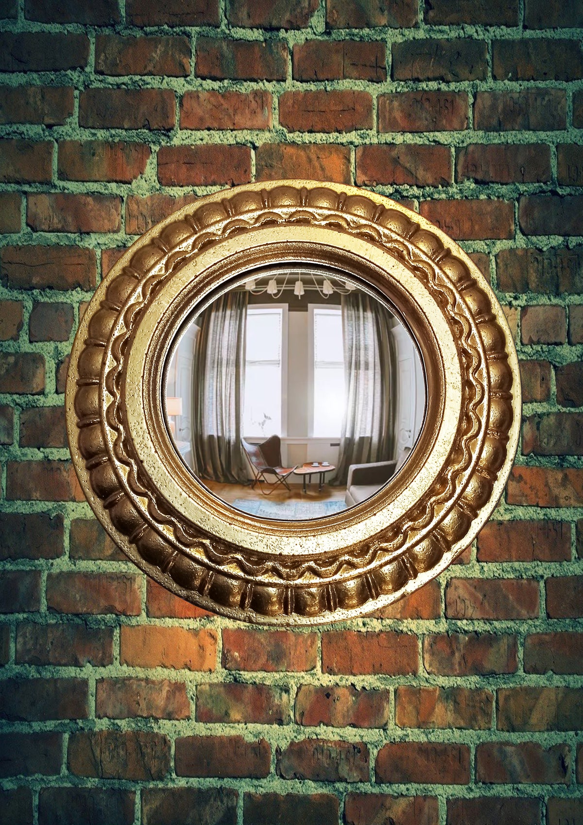 Golden Scalloped Witch's Eye Mirror — Handcrafted Mystical Wall Decor