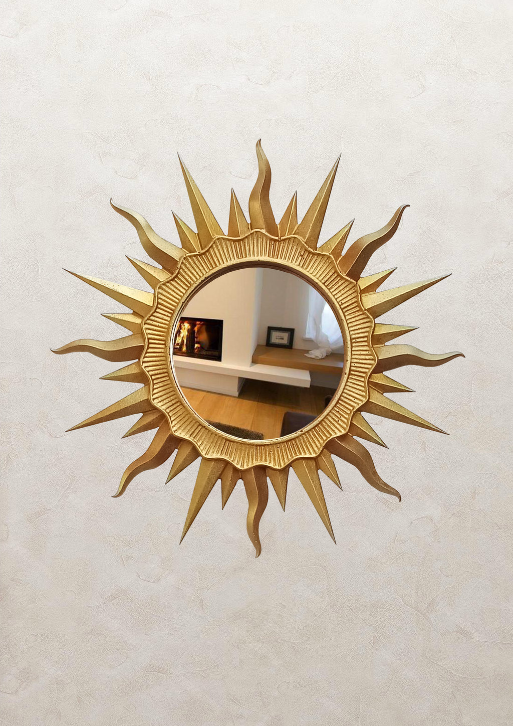Handmade Gold Sunburst Mirror — Gold Patina Wall Decor 24.5 cm