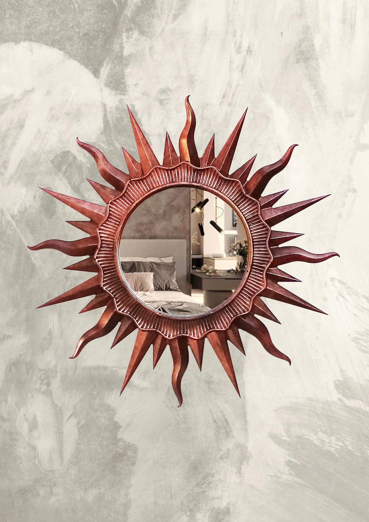 Handmade Copper Patina Sunburst Mirror — Vintage Wall Decor 24.5 cm