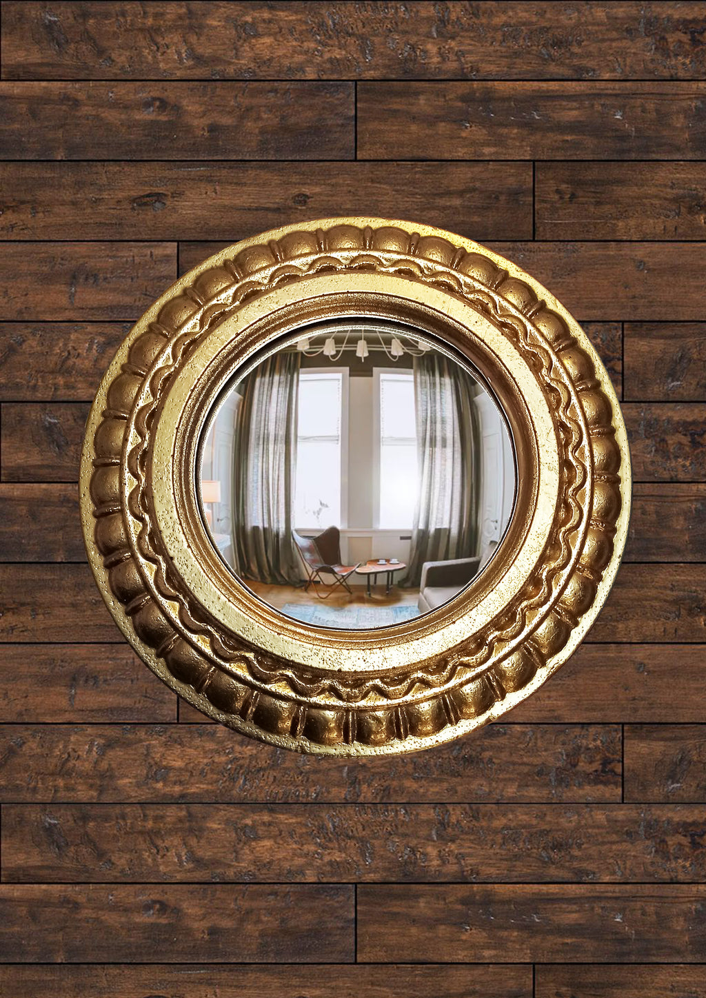 Golden Scalloped Witch's Eye Mirror — Handcrafted Mystical Wall Decor