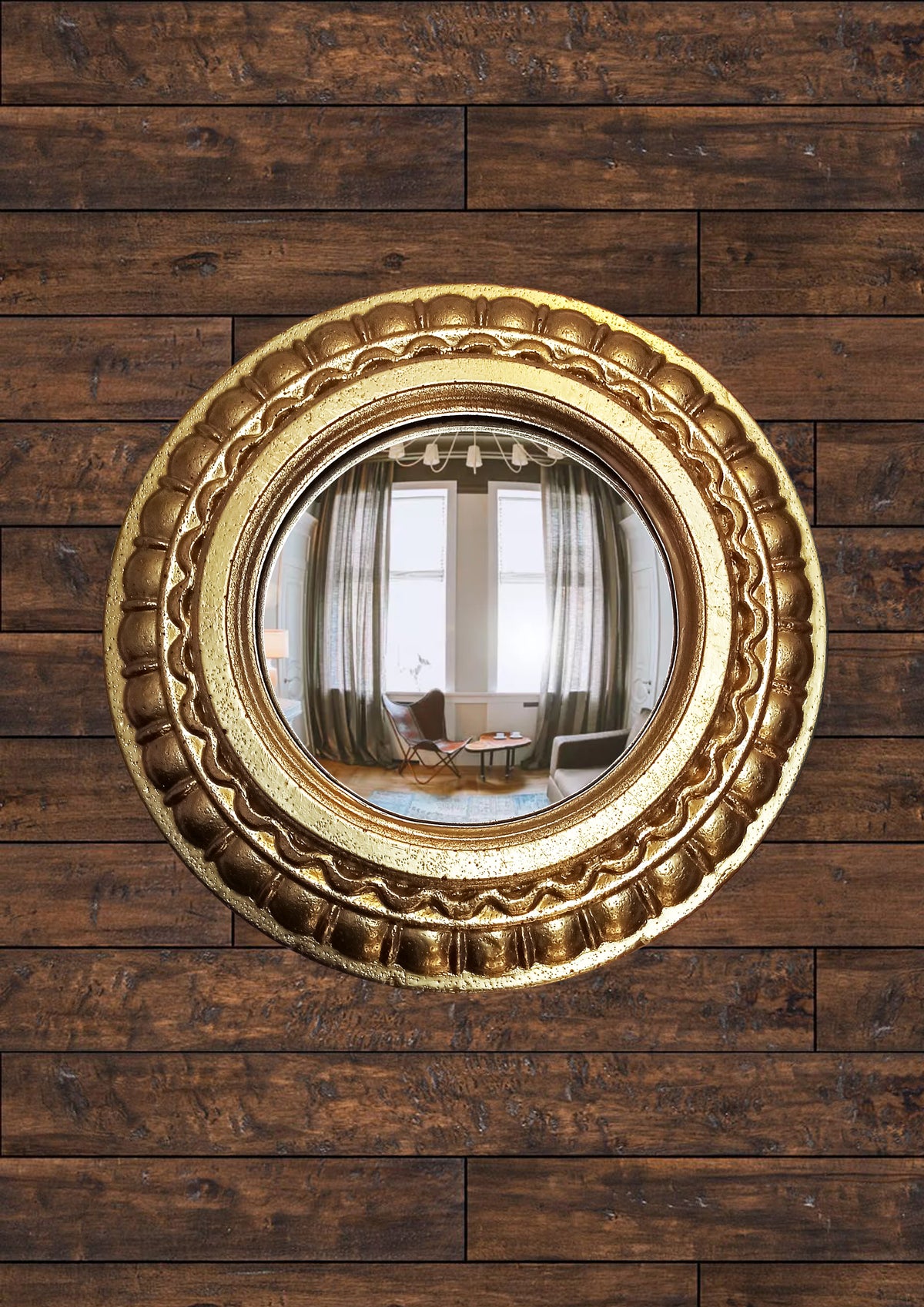 Golden Scalloped Witch's Eye Mirror — Handcrafted Mystical Wall Decor