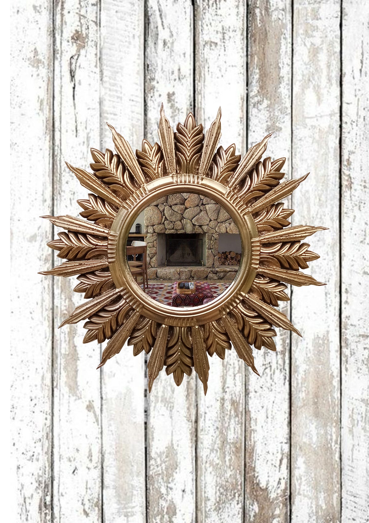 Handmade Sunburst Mirror — Gold Patina, 27×27 cm
