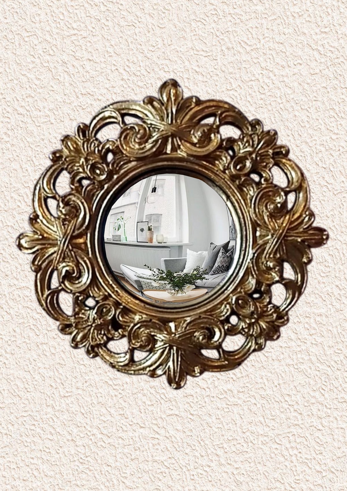 Golden Baroque Witch's Eye Convex Mirror — Handcrafted Antique Wall Decor