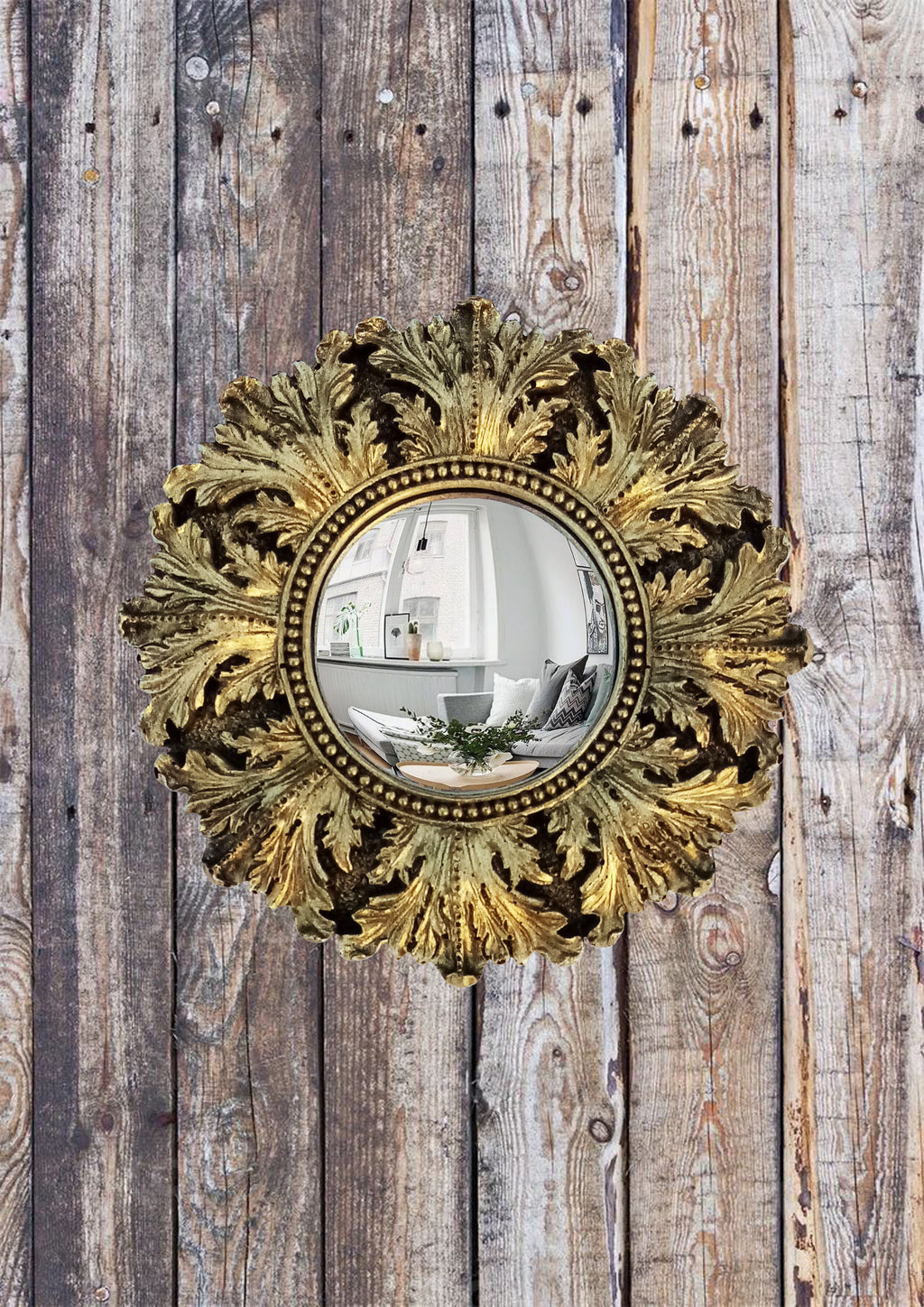 Black & Gold Acanthus Witch's Eye Convex Mirror — Handcrafted Mystical Wall Decor