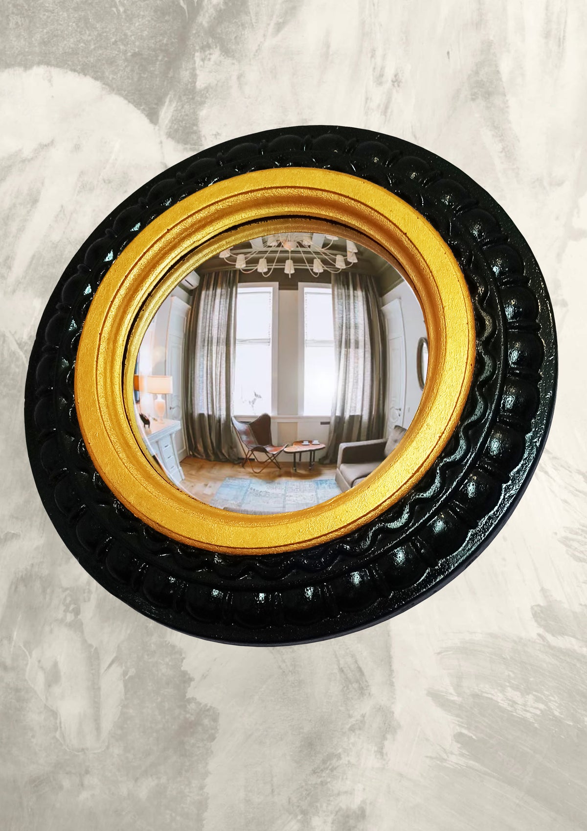 Black & Gold Witch's Eye Convex Mirror — Handcrafted Gothic Wall Decor