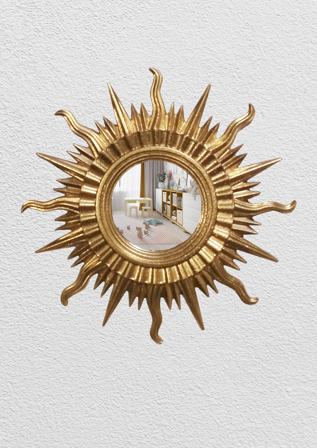 Gold Art Deco sunburst wall mirror handmade resin
