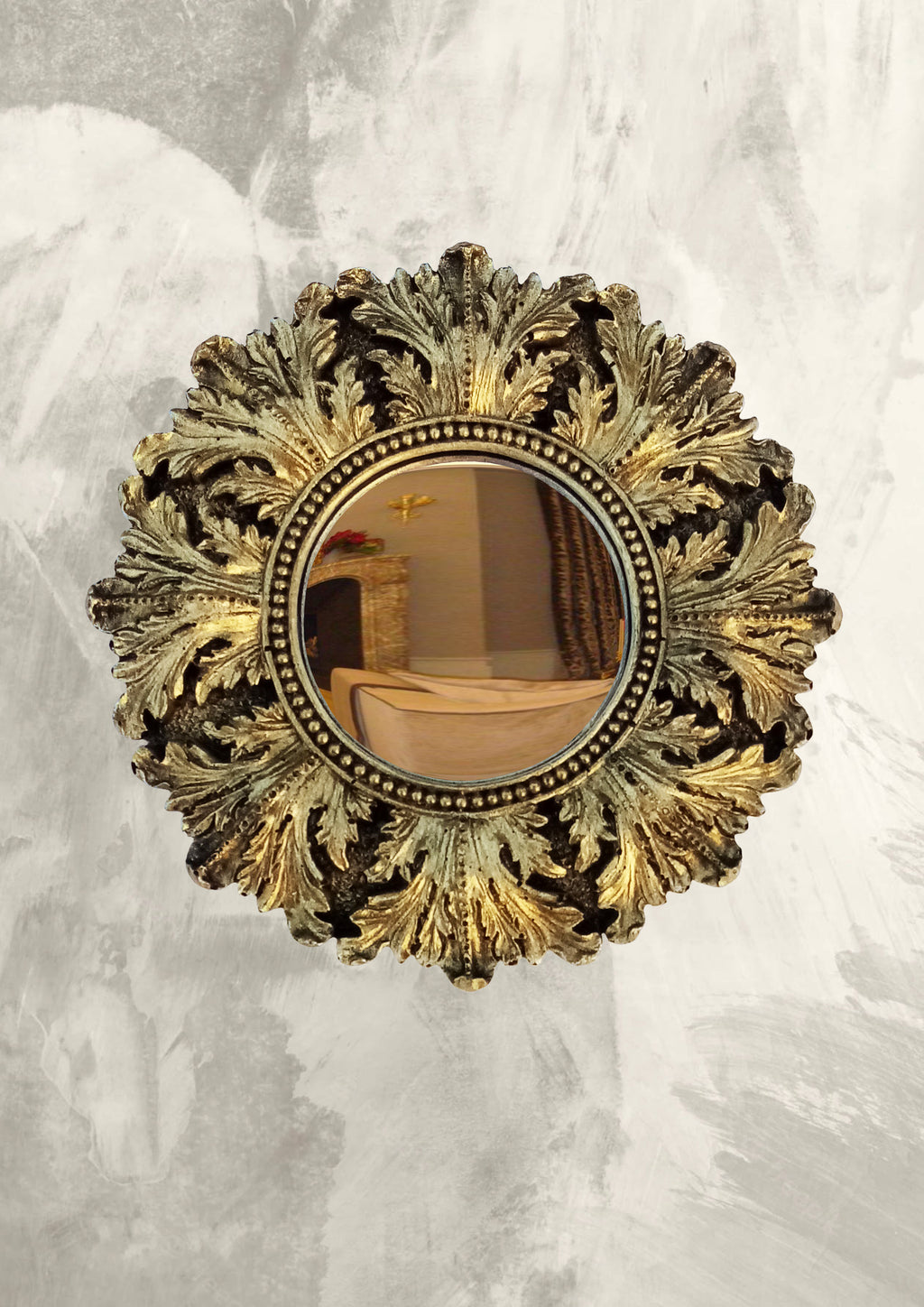 Black & Gold Acanthus Witch's Eye Convex Mirror — Handcrafted Mystical Wall Decor