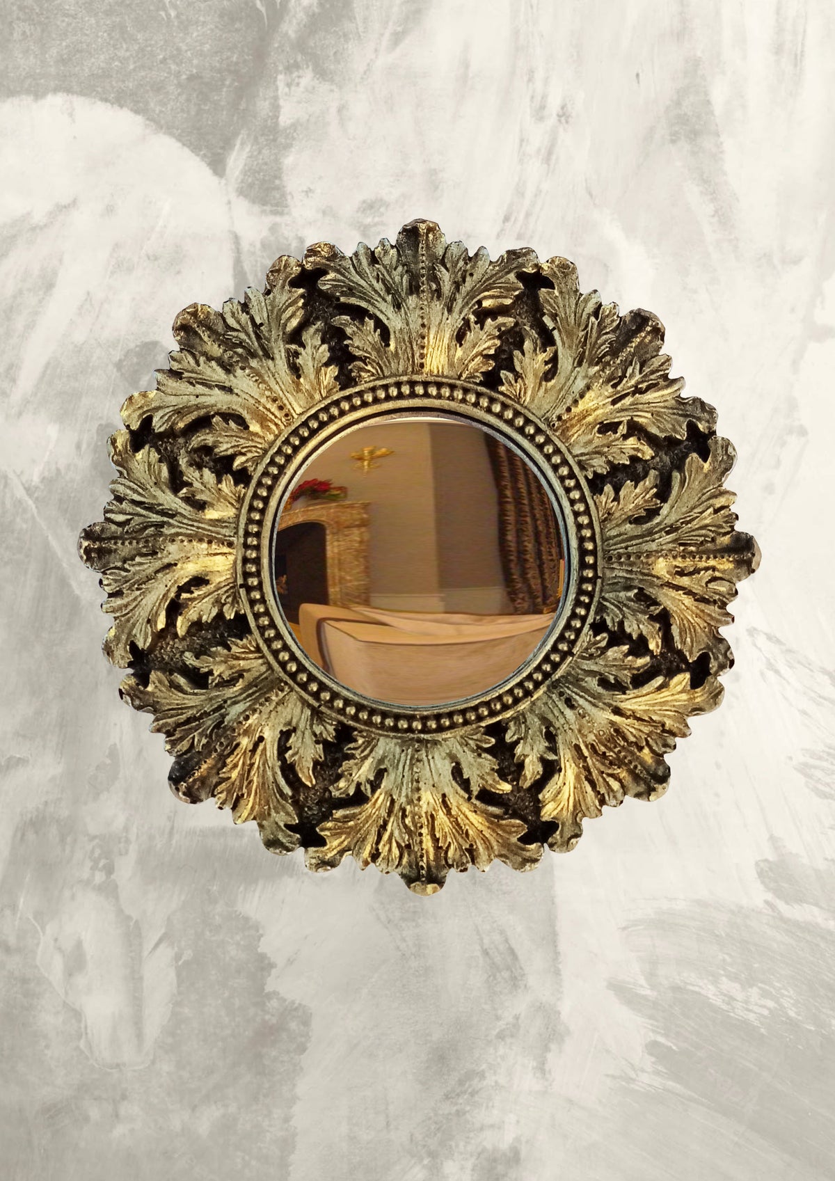 Black & Gold Acanthus Witch's Eye Convex Mirror — Handcrafted Mystical Wall Decor