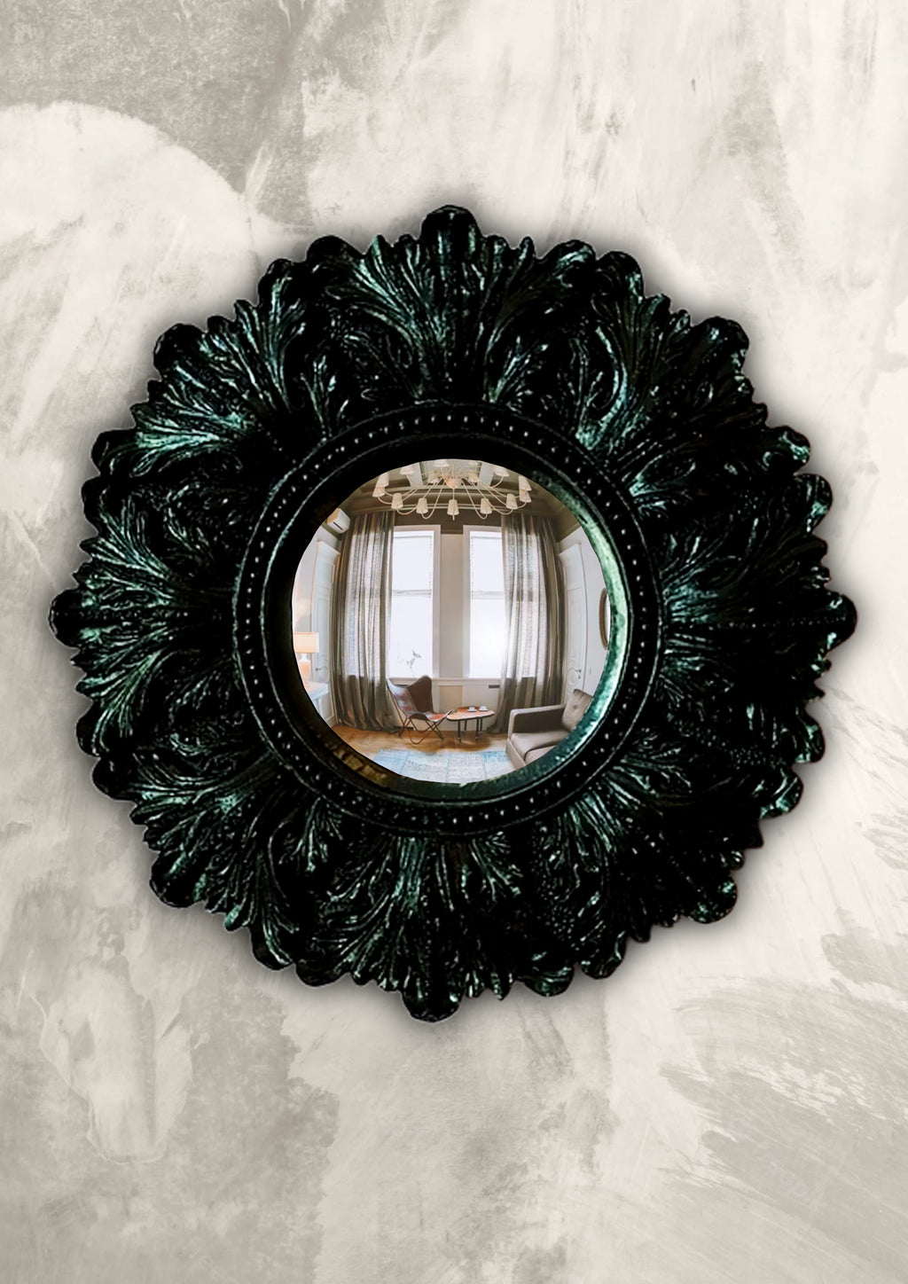 Black Witch's Eye Convex Mirror — Handmade Gothic Wall Decor
