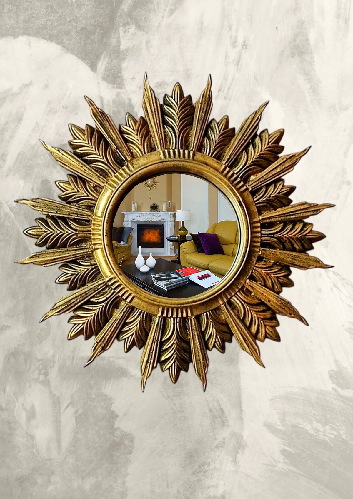 Handmade Sunburst Mirror — Antique Bronze, 27×27 cm