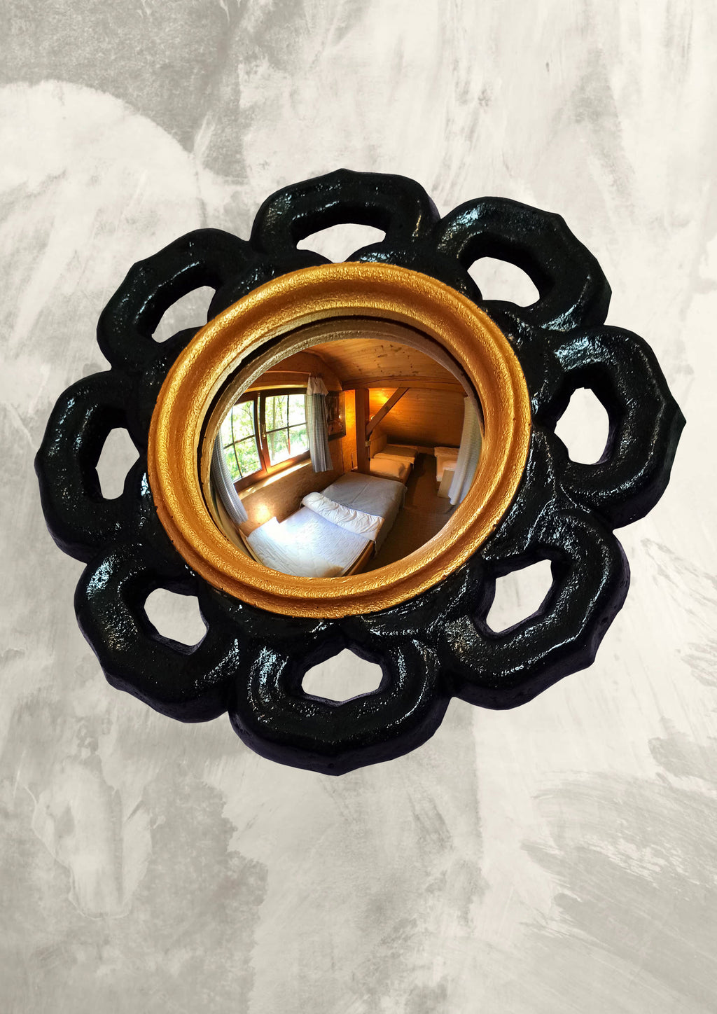 Black & Gold Witch Eye Mirror — Handcrafted Gothic Flower Wall Decor