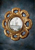 Golden Flower Witch's Eye Mirror – handcrafted mystical wall decor with flower-like resin frame