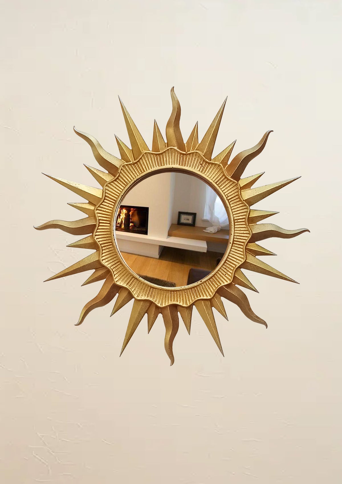 Handmade Gold Sunburst Mirror — Gold Patina Wall Decor 24.5 cm