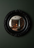 Black Witch's Eye Convex Mirror – matte black resin frame, handmade gothic occult wall decor