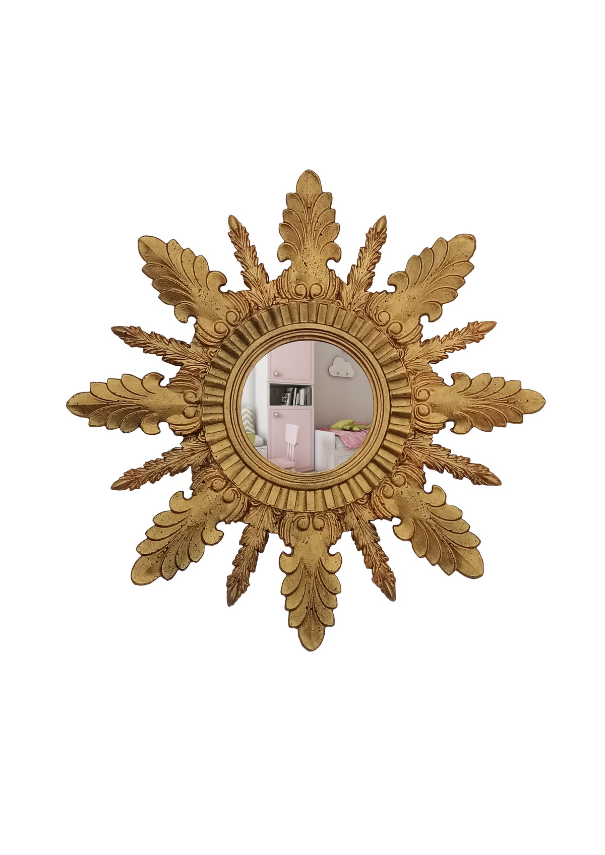 Handcrafted antique bronze sunburst wall mirror, 37 cm