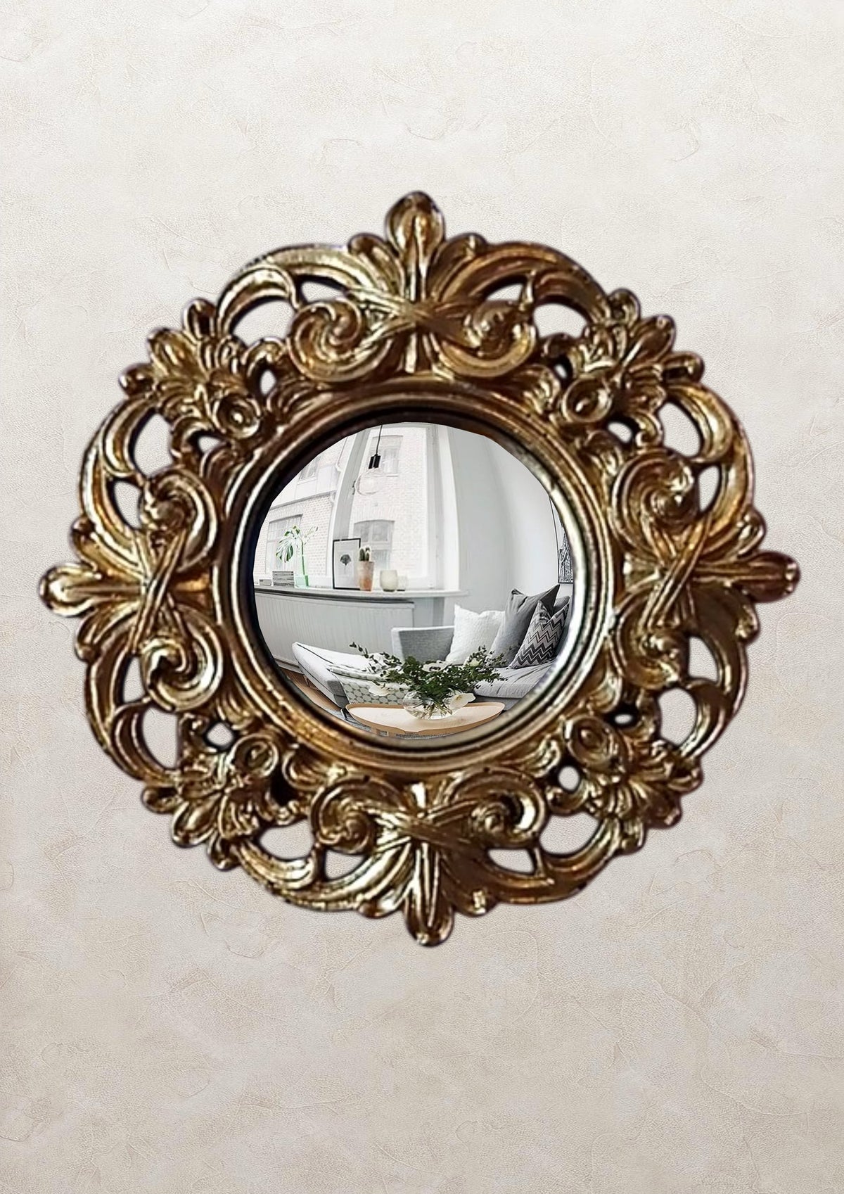 Golden Baroque Witch's Eye Convex Mirror — Handcrafted Antique Wall Decor