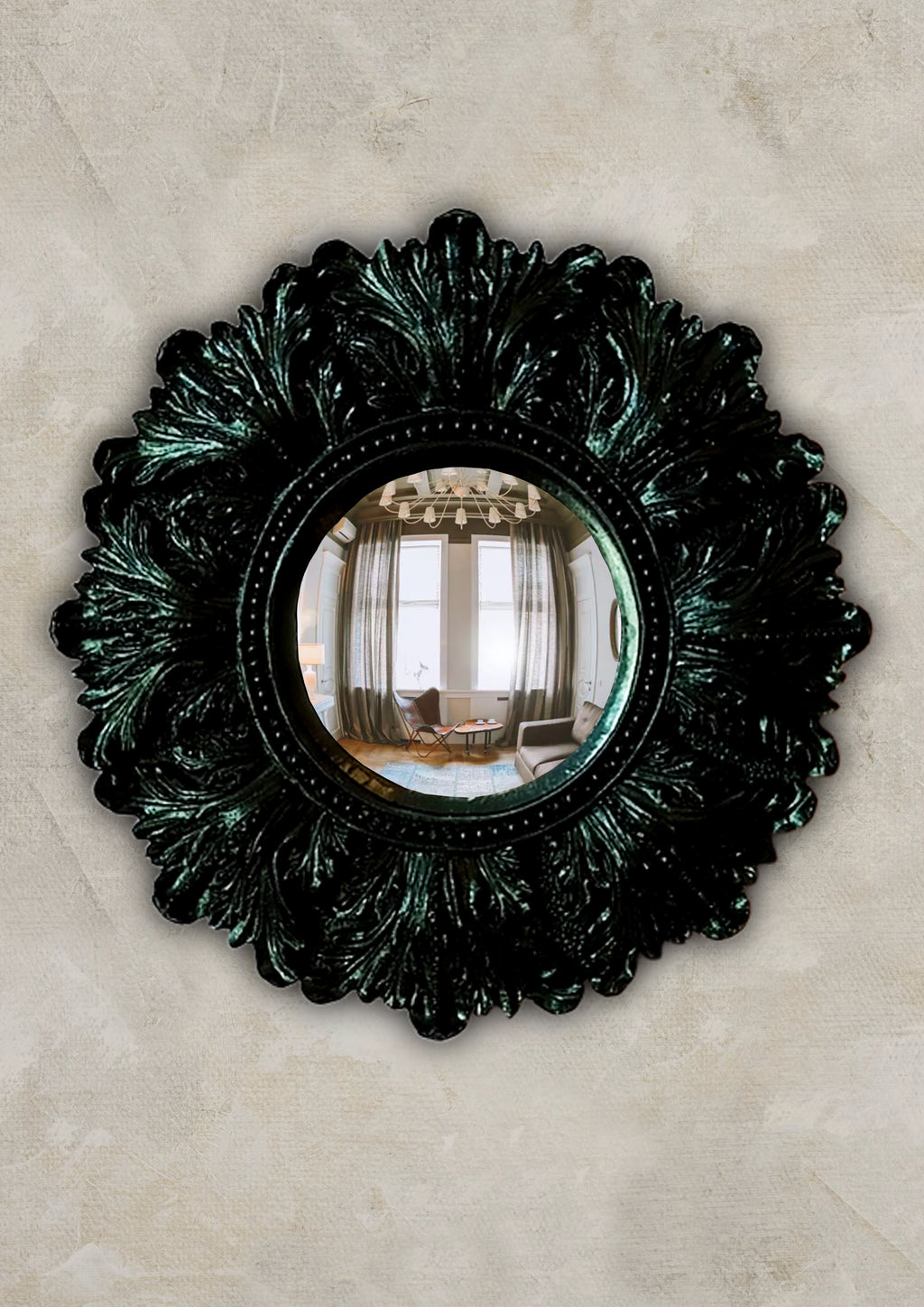 Black Witch's Eye Convex Mirror — Handmade Gothic Wall Decor