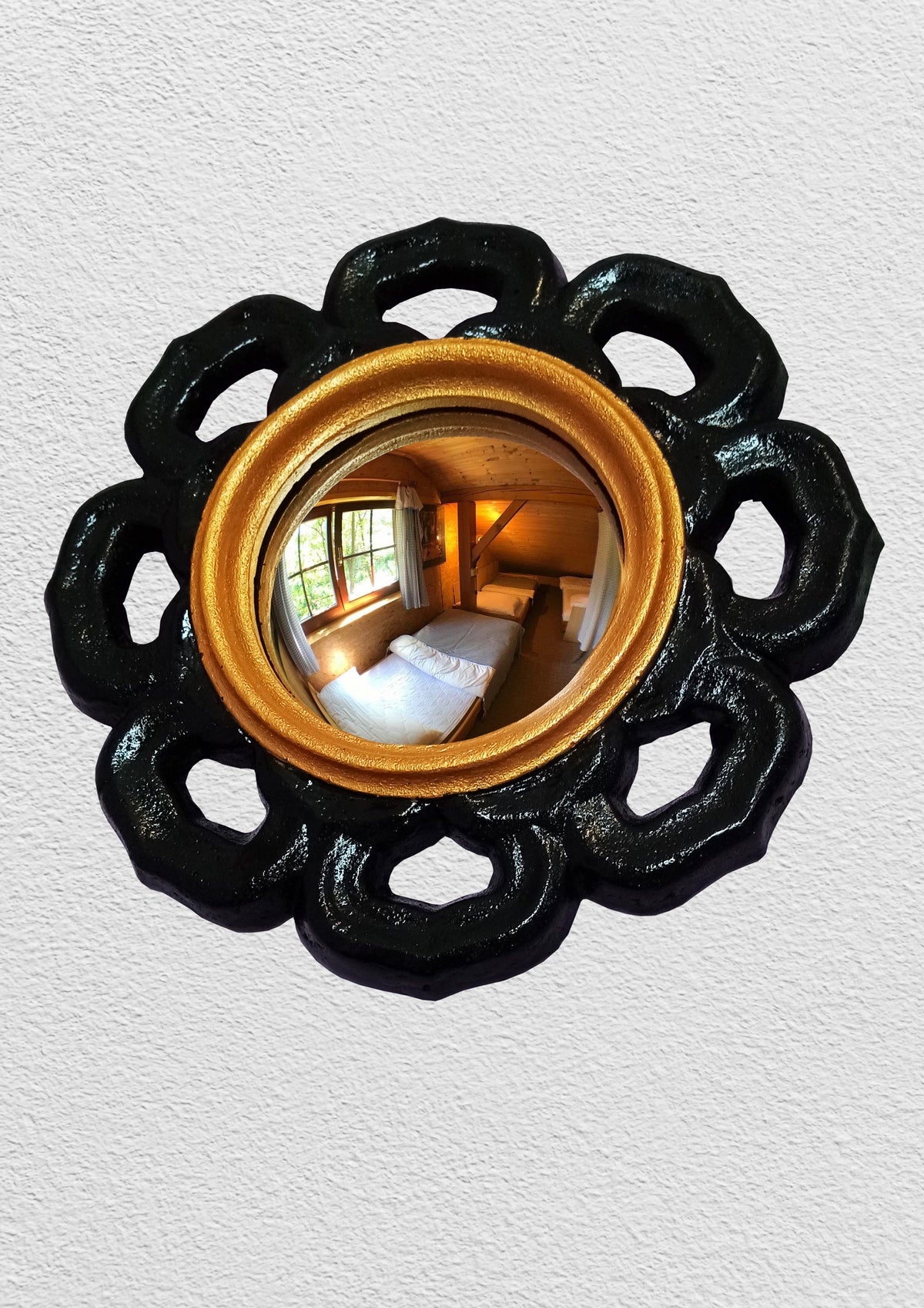Black & Gold Witch Eye Mirror — Handcrafted Gothic Flower Wall Decor