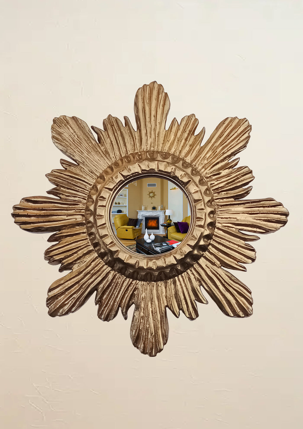 Antique Gold Sunburst Witch's Eye Mirror — Handcrafted Mystical Wall Decor