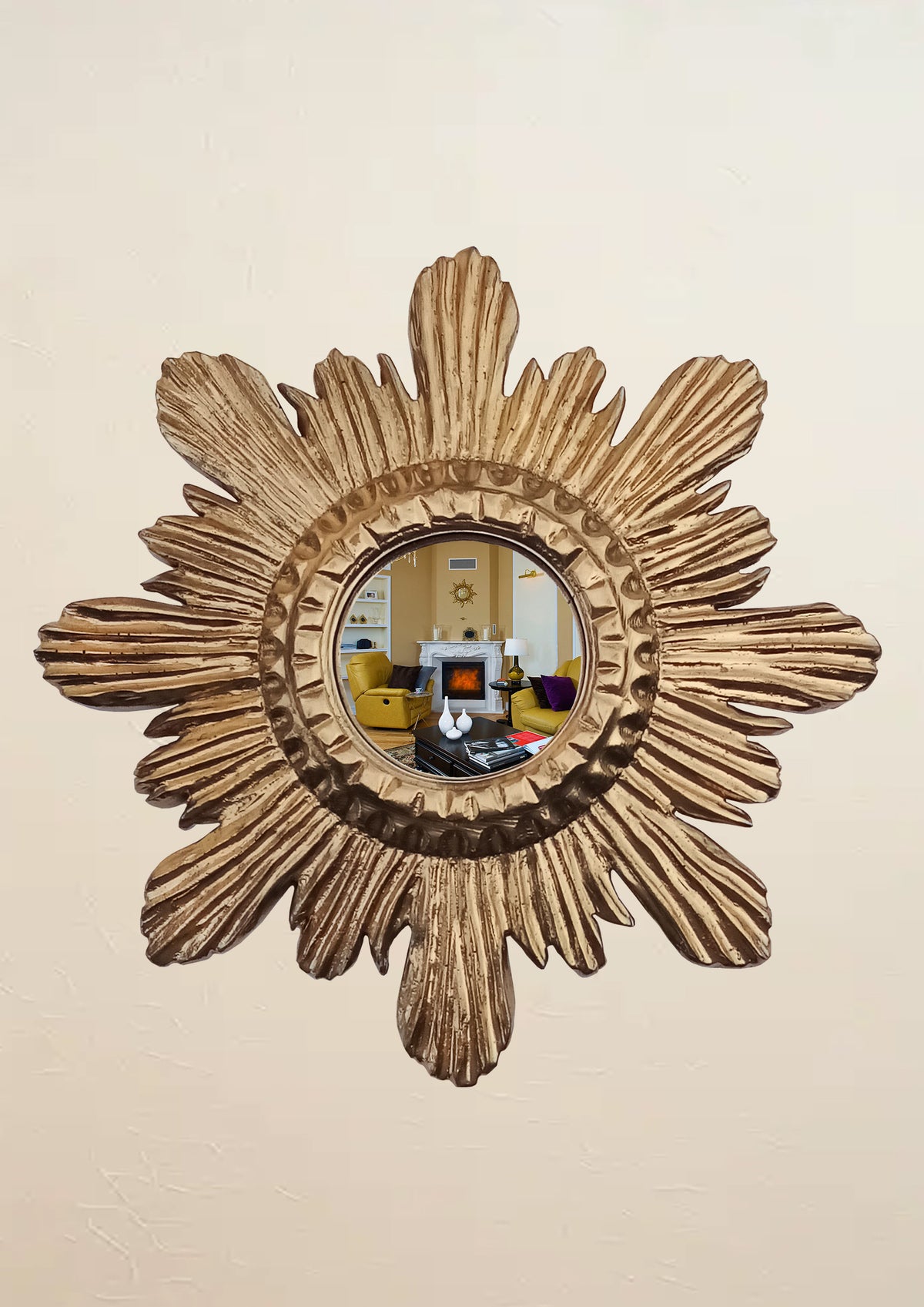 Antique Gold Sunburst Witch's Eye Mirror — Handcrafted Mystical Wall Decor
