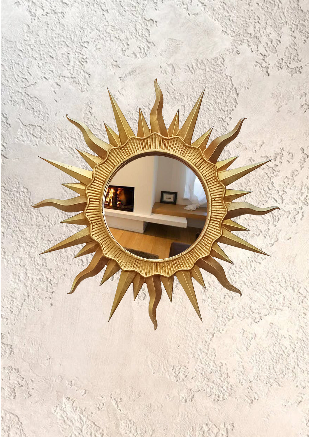 Handmade Gold Sunburst Mirror — Gold Patina Wall Decor 24.5 cm