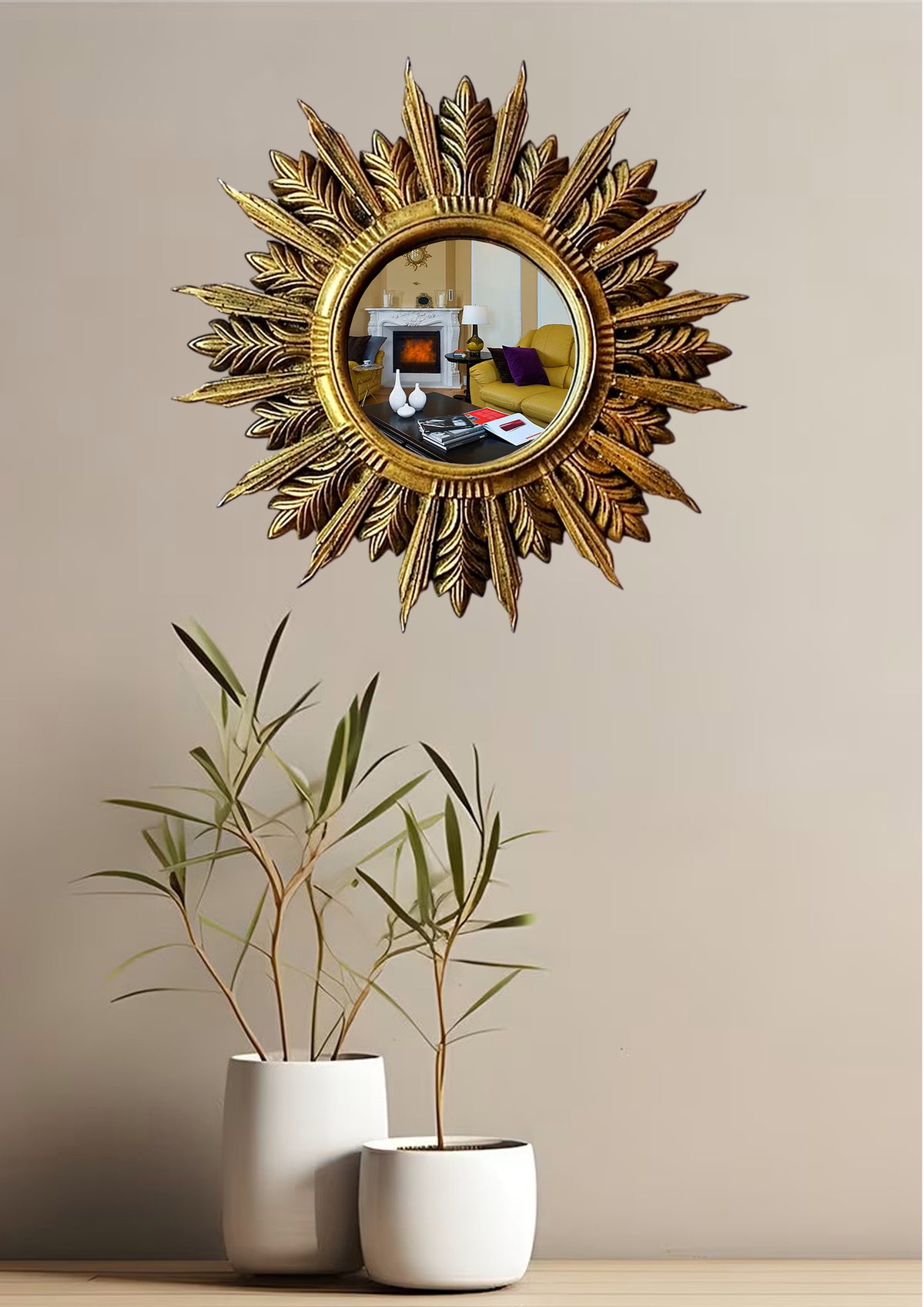 Handmade Sunburst Mirror — Antique Bronze, 27×27 cm