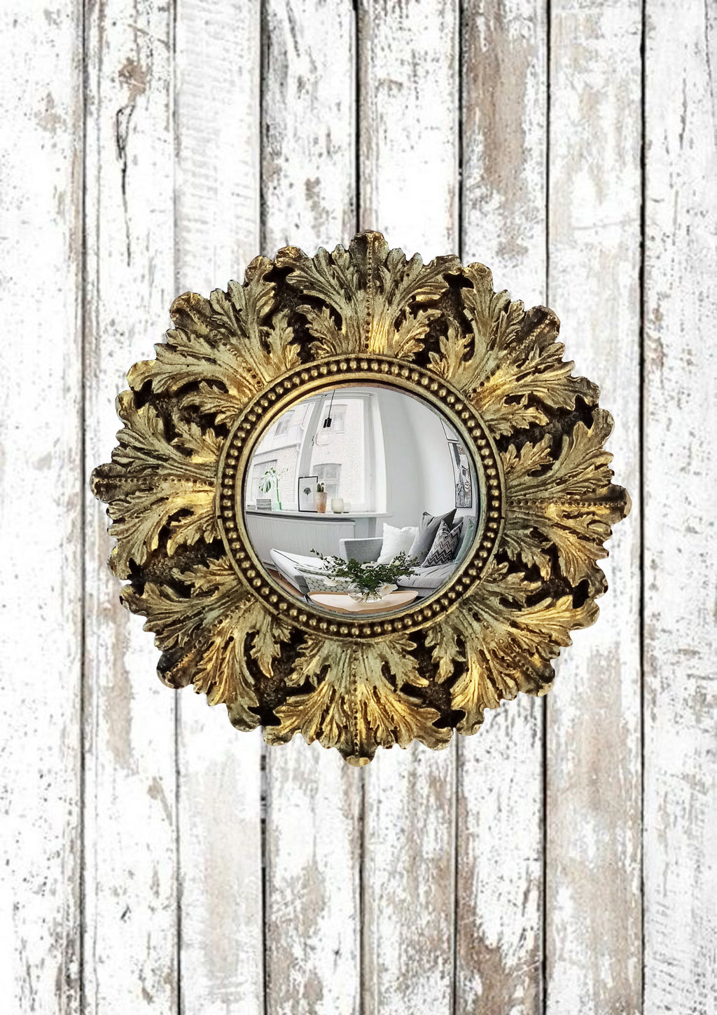 Black & Gold Acanthus Witch's Eye Convex Mirror — Handcrafted Mystical Wall Decor