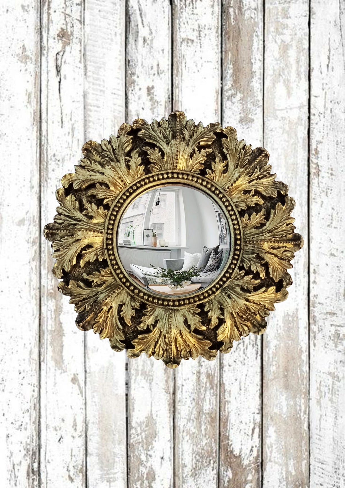 Black & Gold Acanthus Witch's Eye Convex Mirror — Handcrafted Mystical Wall Decor