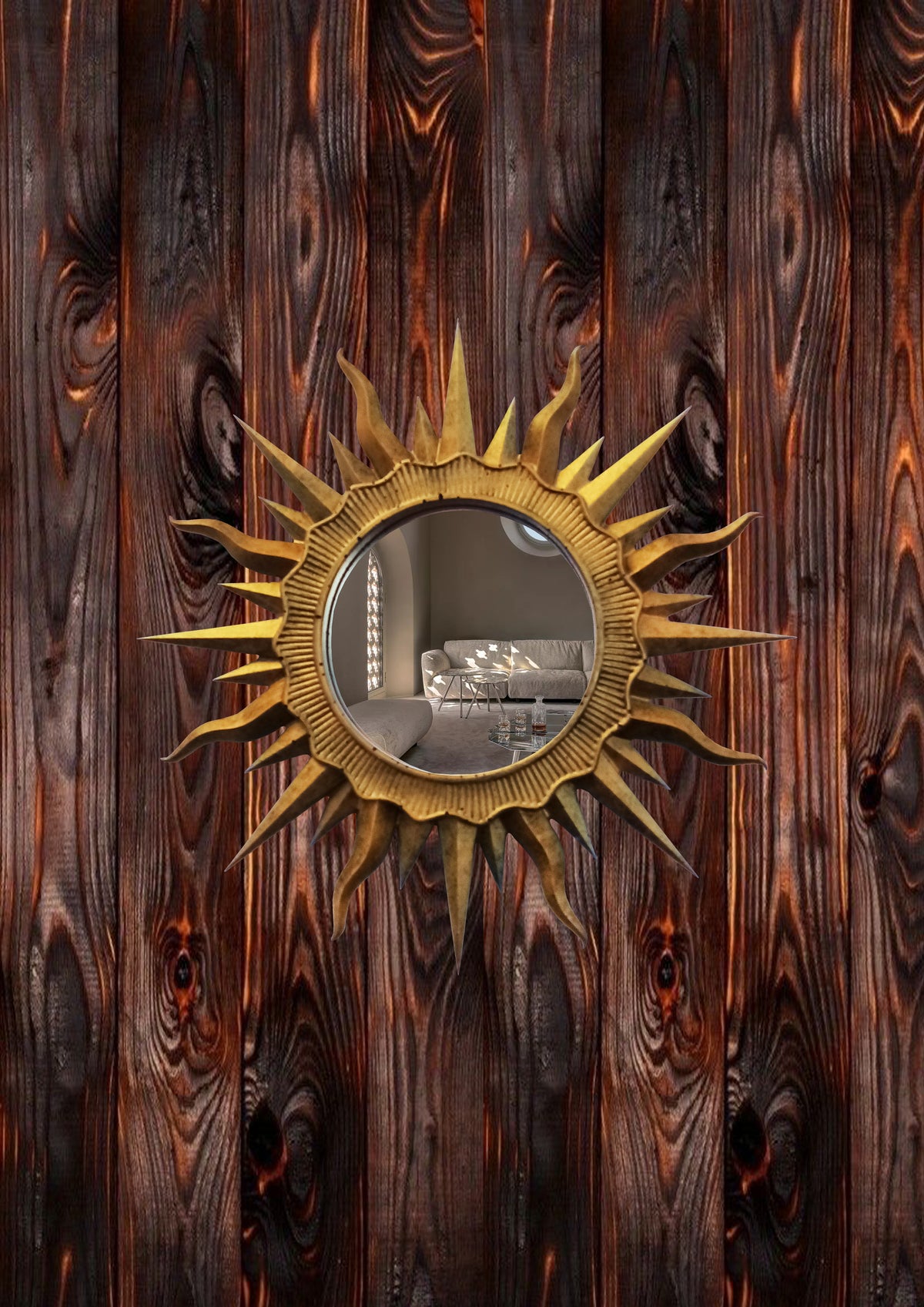 Handmade Bronze Sunburst Mirror — Vintage Patina Wall Decor 24.5 cm