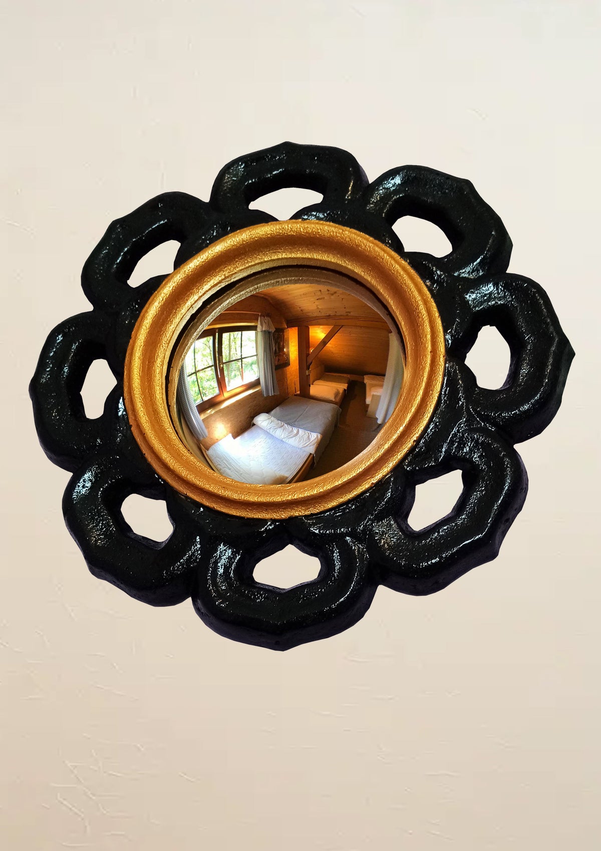 Black & Gold Witch Eye Mirror — Handcrafted Gothic Flower Wall Decor