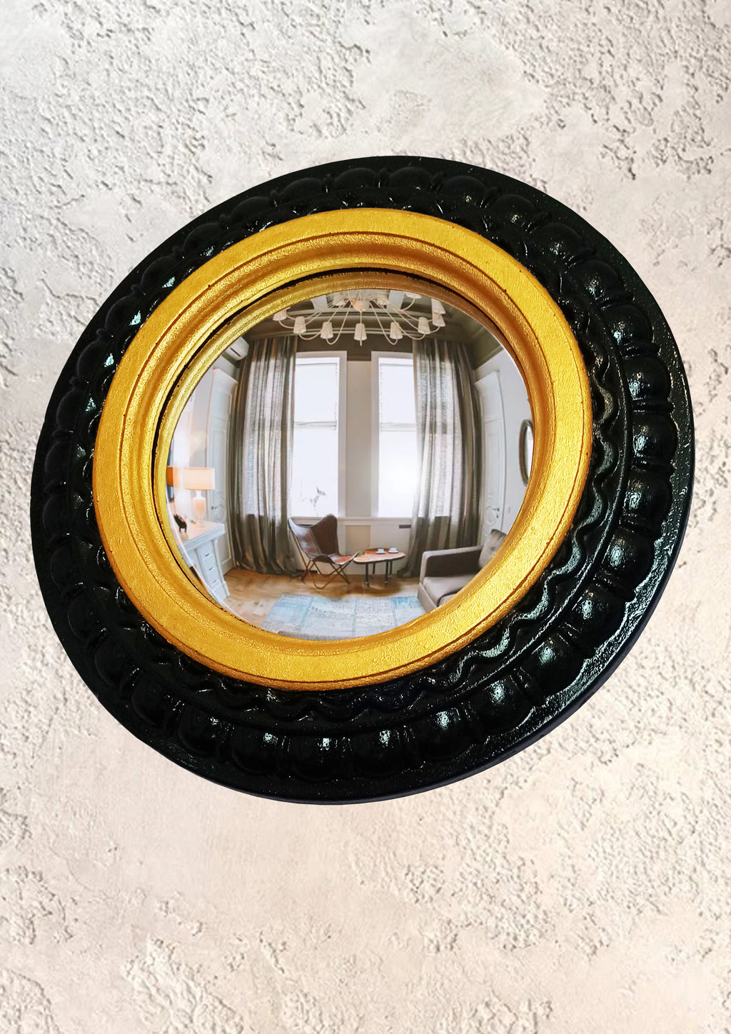 Black & Gold Witch's Eye Convex Mirror — Handcrafted Gothic Wall Decor