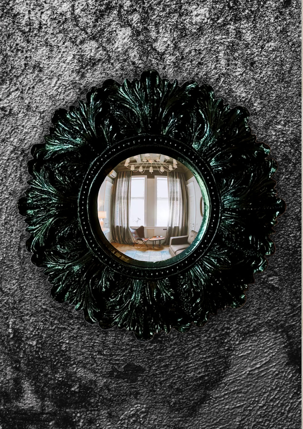 Black Witch's Eye Convex Mirror — Handmade Gothic Wall Decor