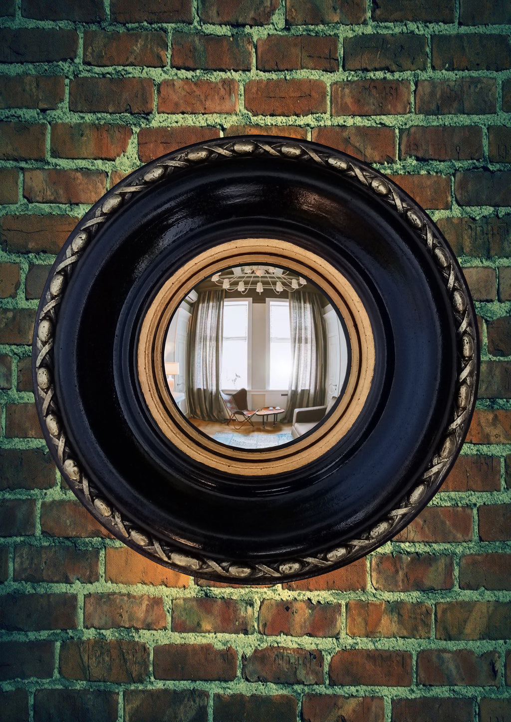 Black & Gold Regency Witch Eye Convex Mirror — Handcrafted Gothic Wall Decor