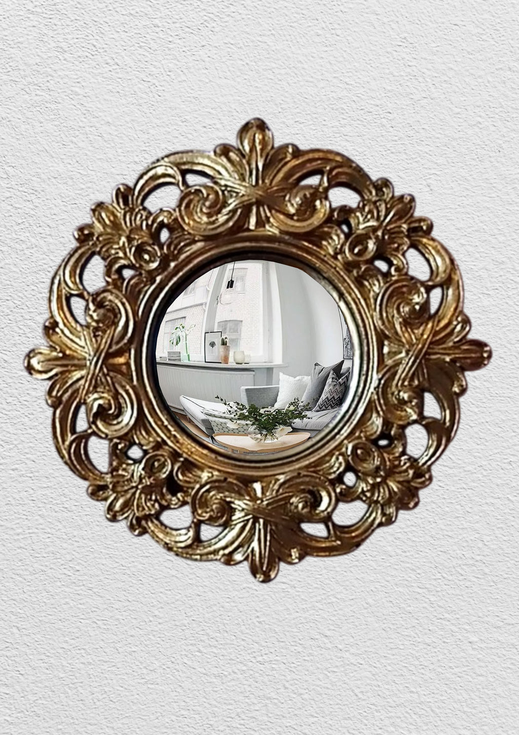 Golden Baroque Witch's Eye Convex Mirror — Handcrafted Antique Wall Decor