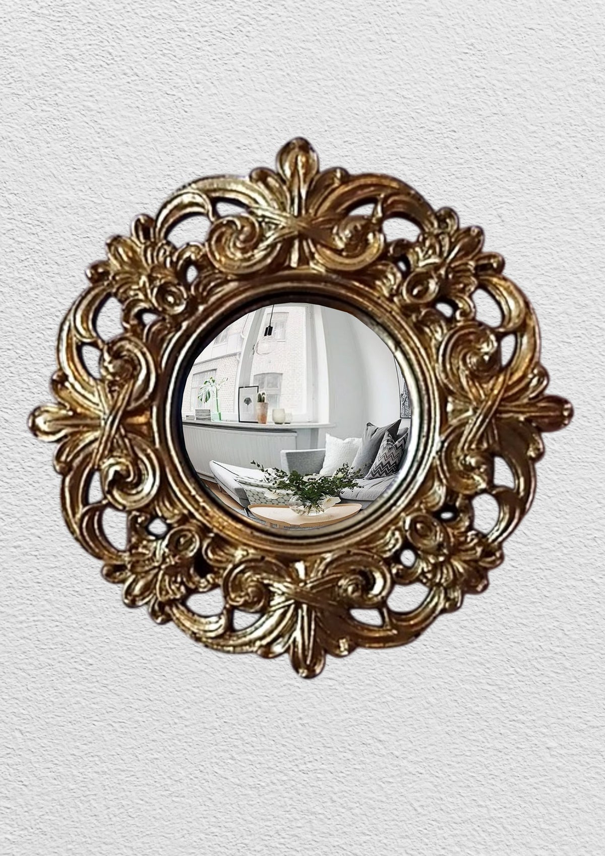 Golden Baroque Witch's Eye Convex Mirror — Handcrafted Antique Wall Decor