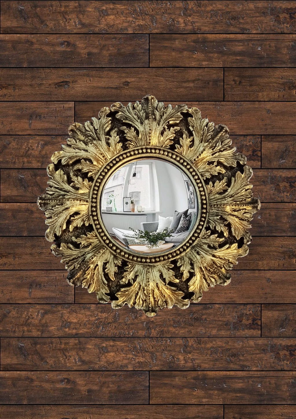 Black & Gold Acanthus Witch's Eye Convex Mirror — Handcrafted Mystical Wall Decor