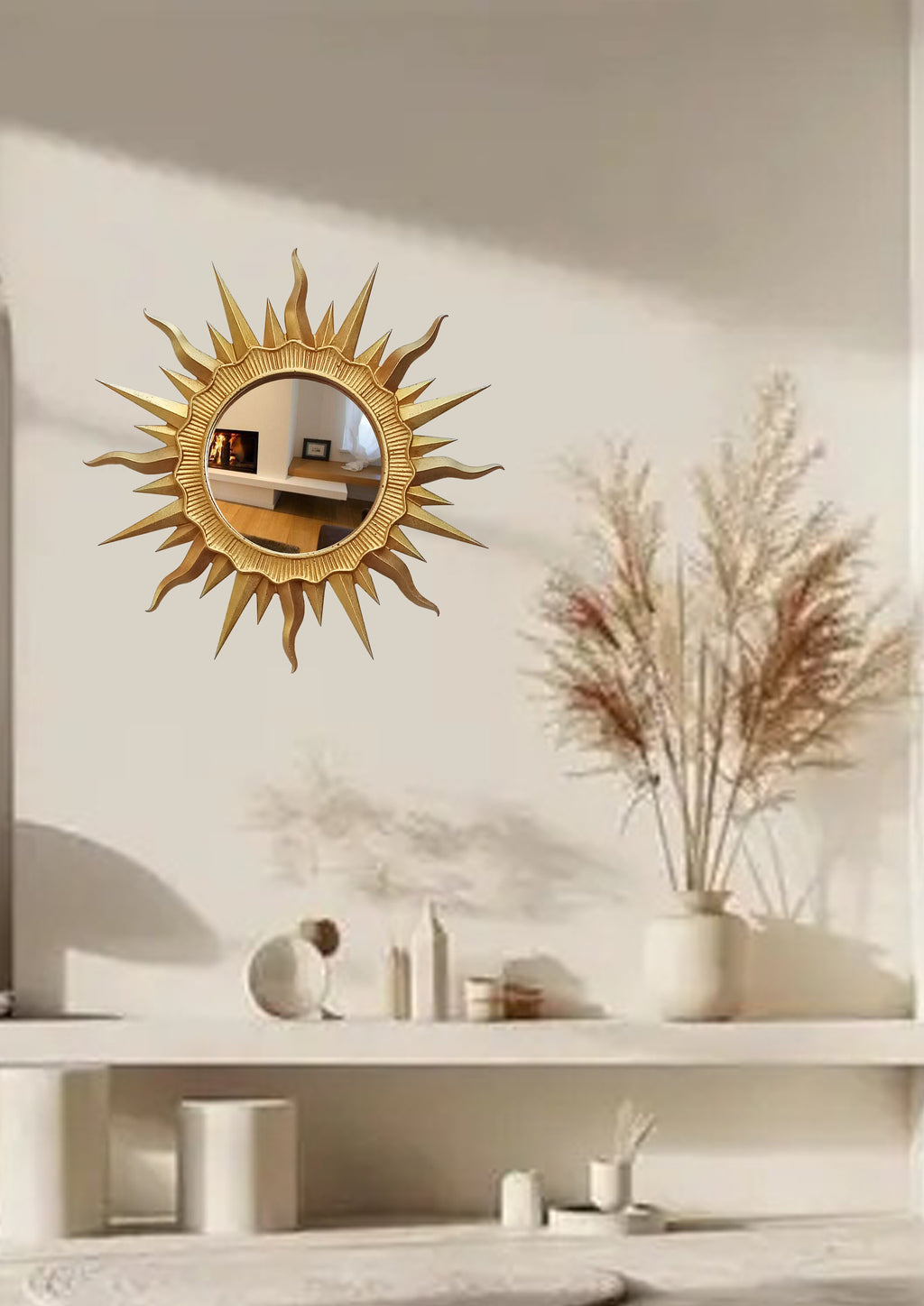 Handmade Gold Sunburst Mirror — Gold Patina Wall Decor 24.5 cm