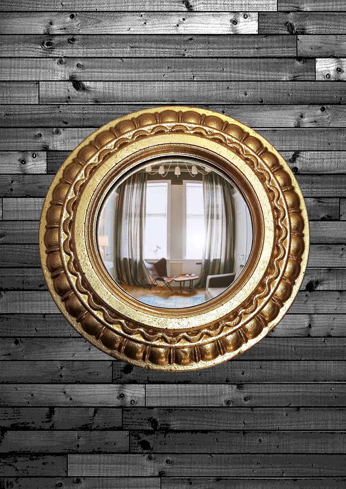 Golden Scalloped Witch's Eye Mirror — Handcrafted Mystical Wall Decor