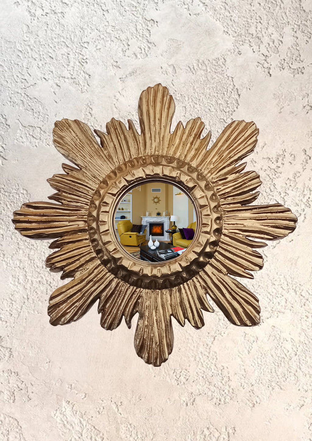 Antique Gold Sunburst Witch's Eye Mirror — Handcrafted Mystical Wall Decor