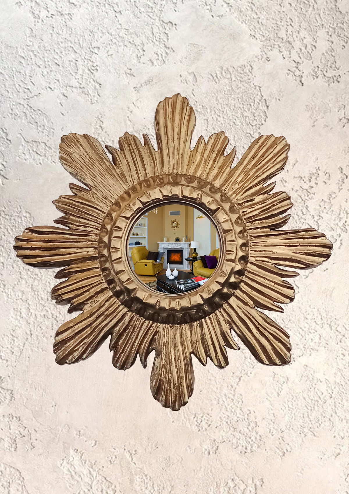 Antique Gold Sunburst Witch's Eye Mirror — Handcrafted Mystical Wall Decor